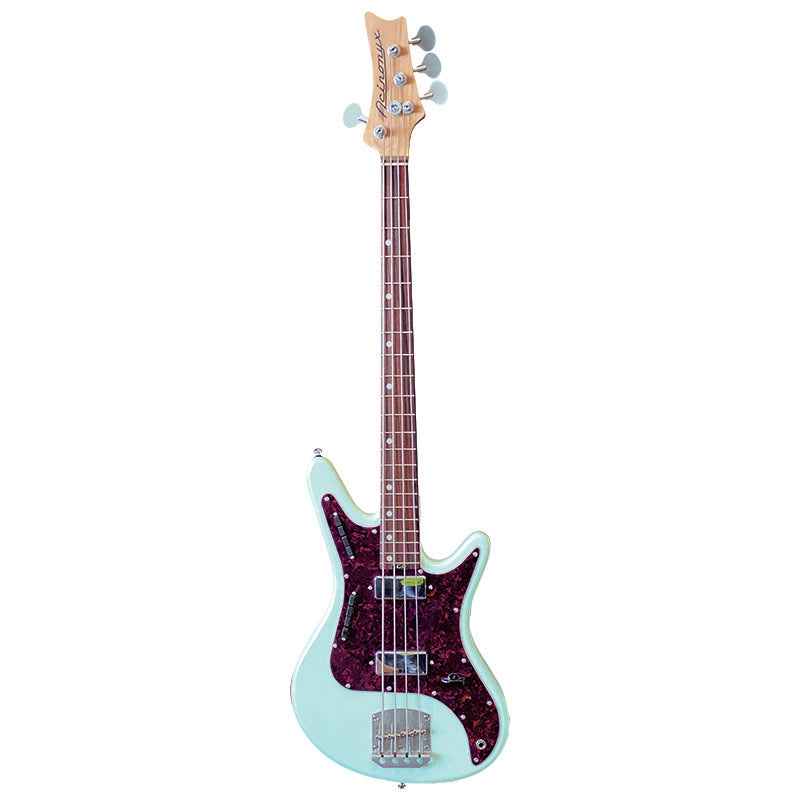 Front view of Nordstrand Acinonyx Bass V1 in Surf Green with Tortoise Pickguard