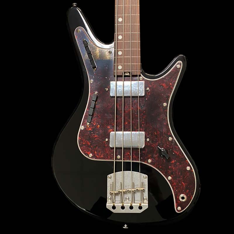 view of Nordstrand Acinonyx V1 Fretless in Black with Tortoise pickguard