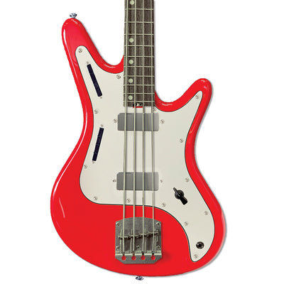 Front view of Nordstrand Acinonyx Bass V1 in Dakota Red with Parchment Pickguard