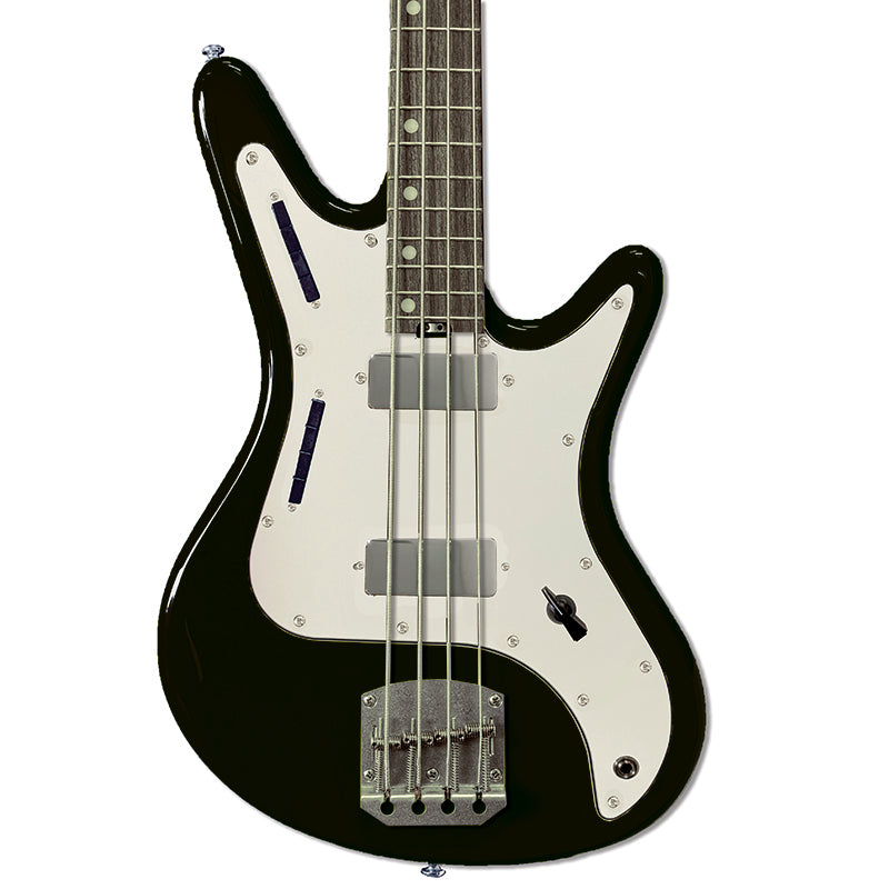 Front view of Nordstrand Acinonyx Bass V1 in Black with Parchment Pickguard