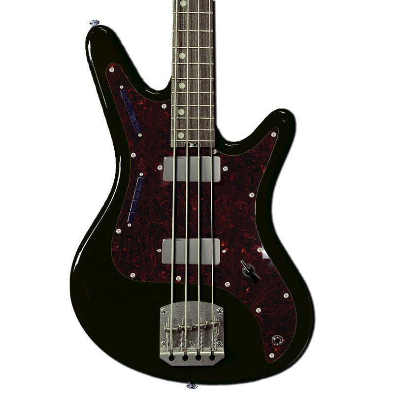 Front view of Nordstrand Acinonyx Bass V1 in Black with Tortoise Pickguard