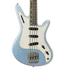 Front view of Nordstrand Acinonyx Bass V2 in Lake Placid Blue with White Pickguard