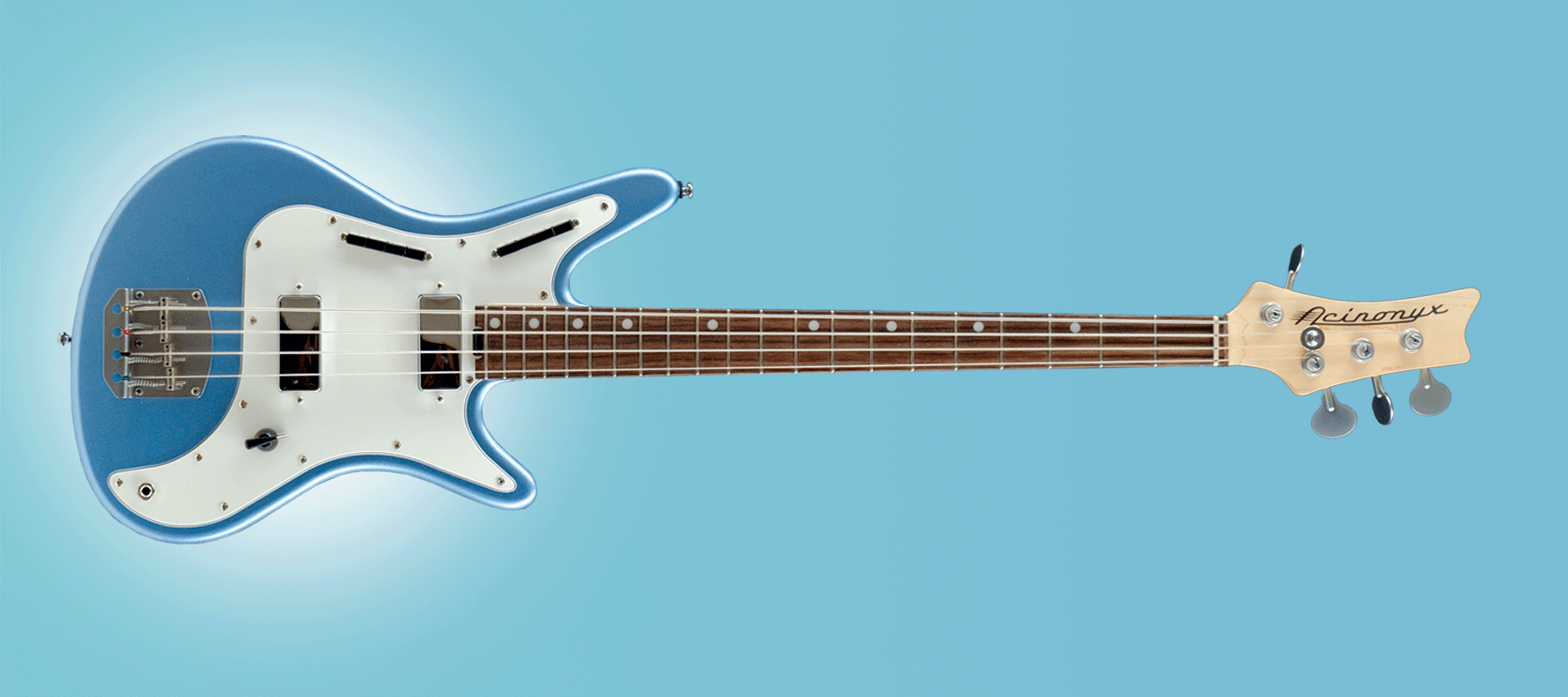 Overhead view of the Nordstrand Acinonyx Bass with a blue finish