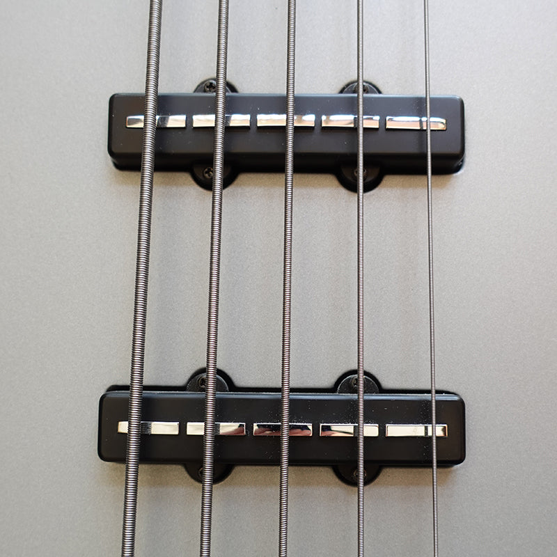 View of Nordstrand Big J Blade 5 pickups installed in a bass