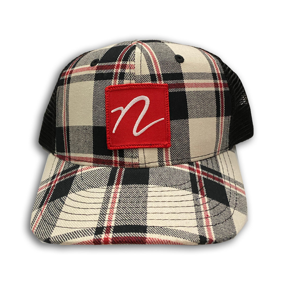 Front view of Nordstrand N Logo Plaid Trucker Cap