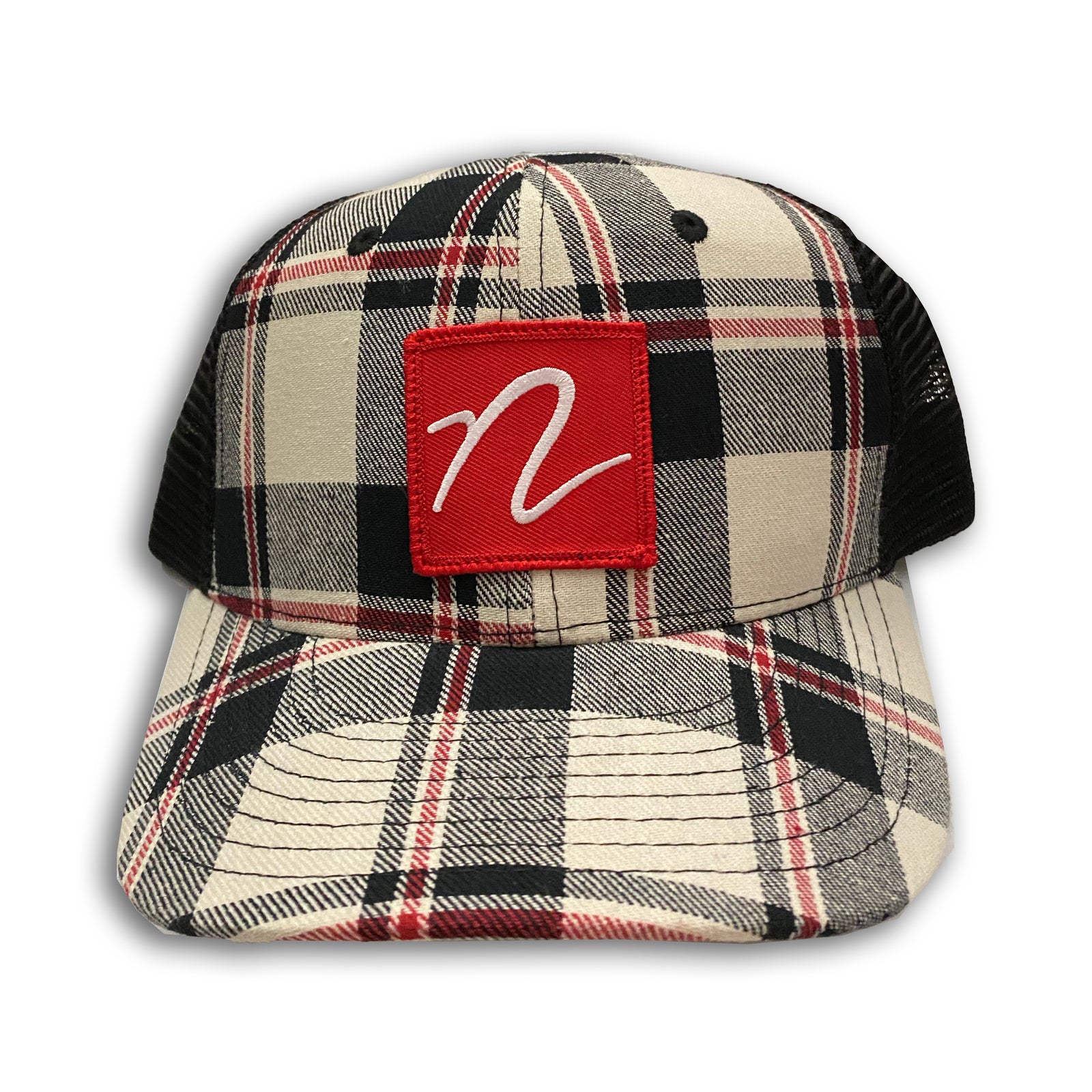 Front view of Nordstrand N Logo Plaid Trucker Cap