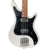 Front view of Nordstrand Acinonyx Bass V1 in Olympic White with Black Pickguard