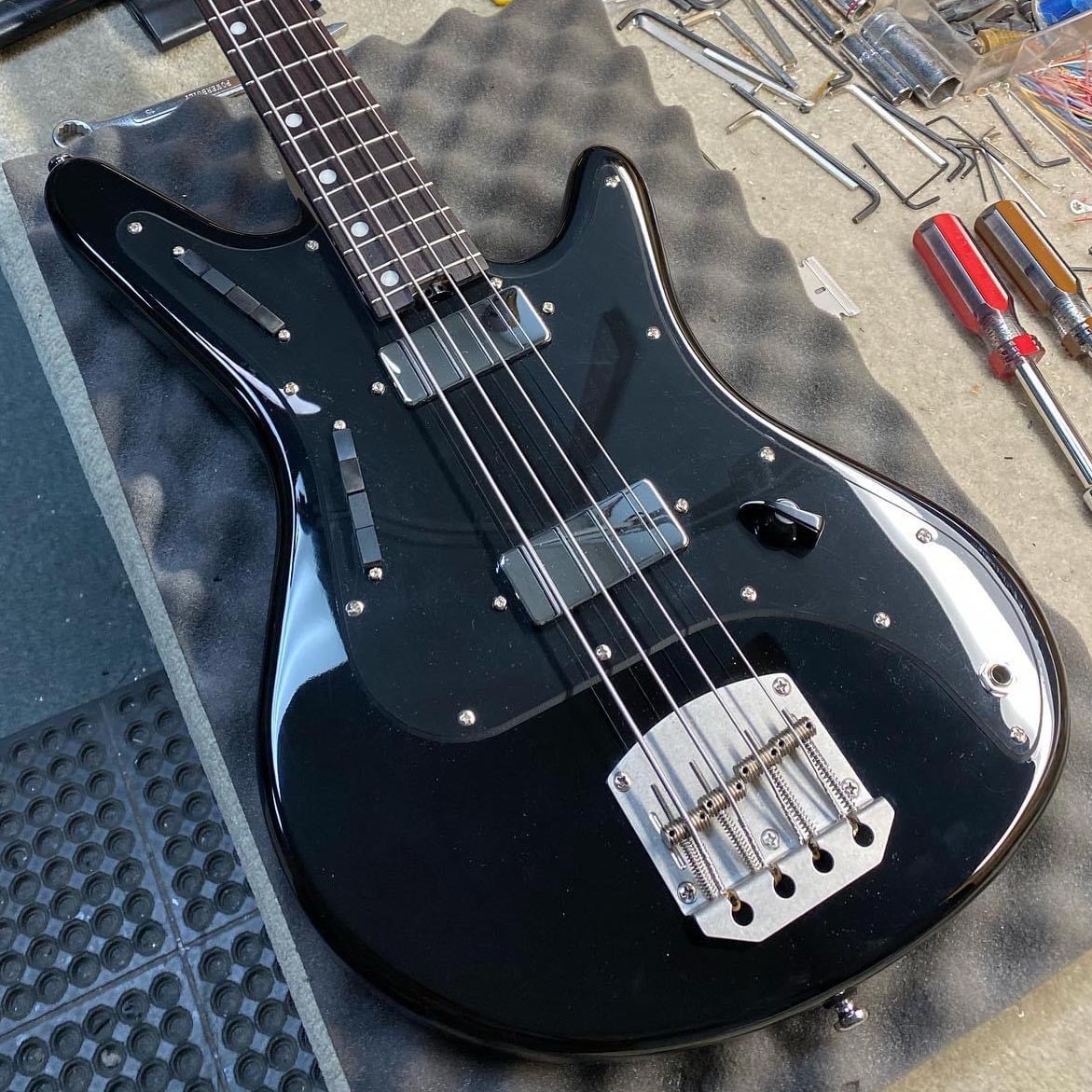 View of Black Pickguard on Nordstrand Acinonyx Bass In Black