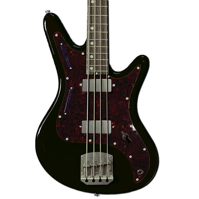 Front view of Nordstrand Acinonyx Bass V1 in Black with Tortoise Pickguard