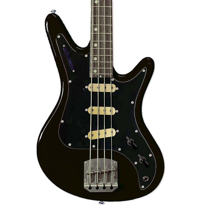 Front view of Nordstrand Acinonyx Bass V2 in Black with Black Pickguard