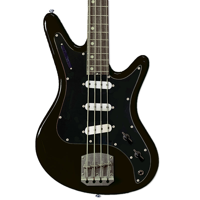 Front view of Nordstrand Acinonyx Bass V2 in Black with Black Pickguard