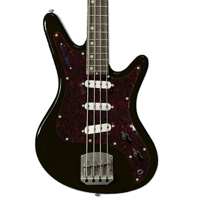 Front view of Nordstrand Acinonyx Bass V2 in Black with Tortoise Pickguard