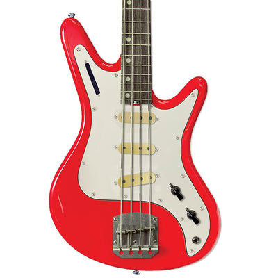 Front view of Nordstrand Acinonyx Bass V2 in Dakota Red with Parchment Pickguard