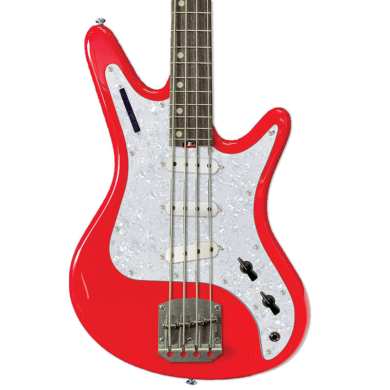 Front view of Nordstrand Acinonyx Bass V2 in Dakota Red with Pearl Pickguard