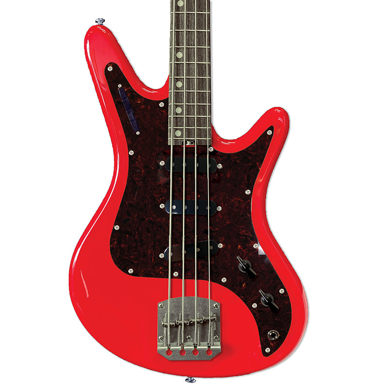 Front view of Nordstrand Acinonyx Bass V2 in Dakota Red with Tortoise Pickguard