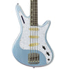 Front view of Nordstrand Acinonyx Bass V2 in Lake Placid Blue with Pearl Pickguard