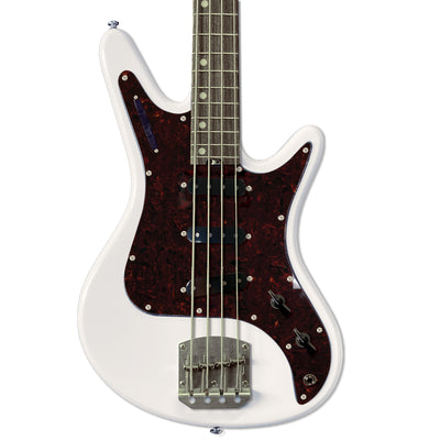 Front view of Nordstrand Acinonyx Bass V2 in Olympic White with Tortoise Pickguard